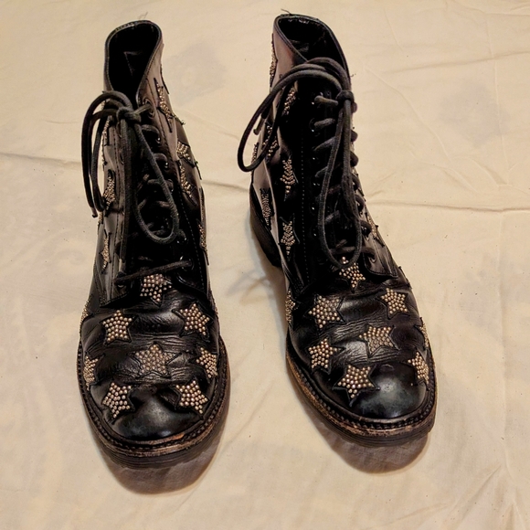 Saint Laurent Star-Studded Leather Combat Boot - Picture 2 of 8